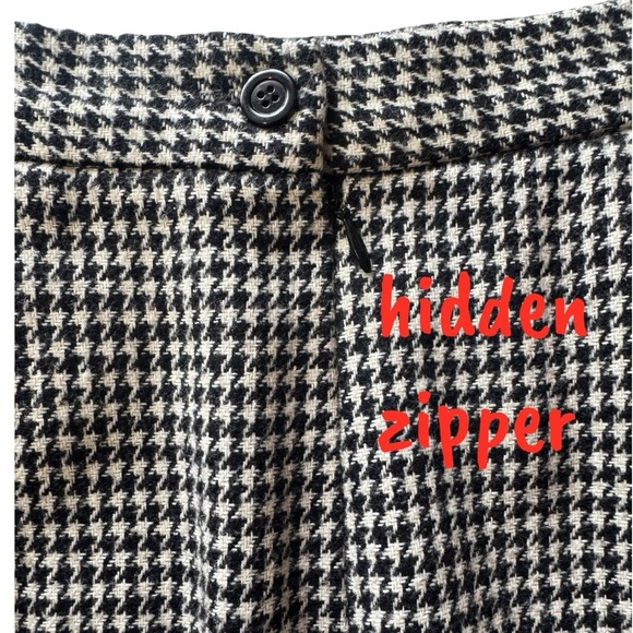 Vintage NEW FRONTIER houndstooth pencil mini skirt wool w/leather trim women’s 4 - Picture 9 of 12